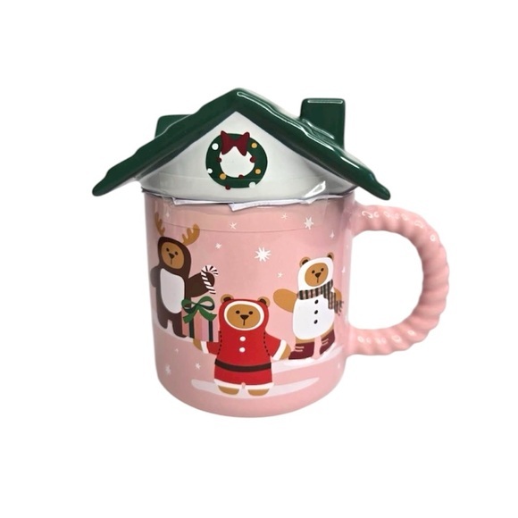 Starbucks Other - NWT STARBUCKS LIMITED EDITION 2025 PINK TEDDY BEAR CHRISTMAS HOUSE MUG